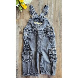 Vintage Y2K Gymboree Baby Denim Overalls 3-6m Black Wash Racecar Car 2008